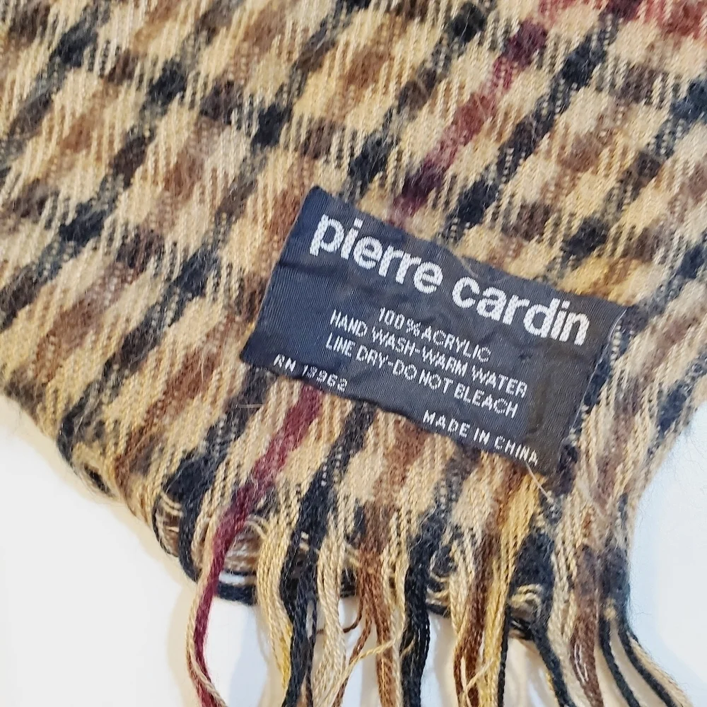 Pierre Cardin plaid acrylic Fringed Unisex  scarf